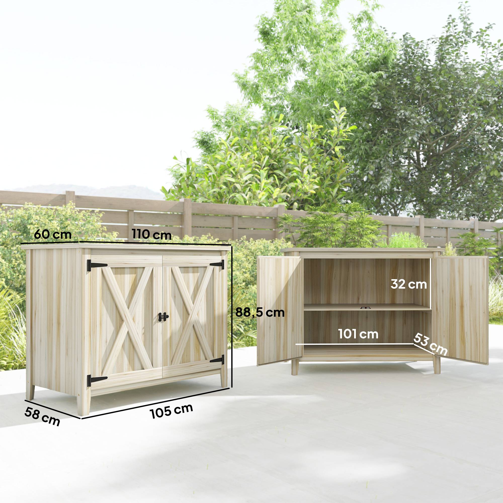 Armoire de jardin bois extérieur plateau rempotage étagère 110x60x88,5cm - ComfortXL Outdoor Living - Image 5