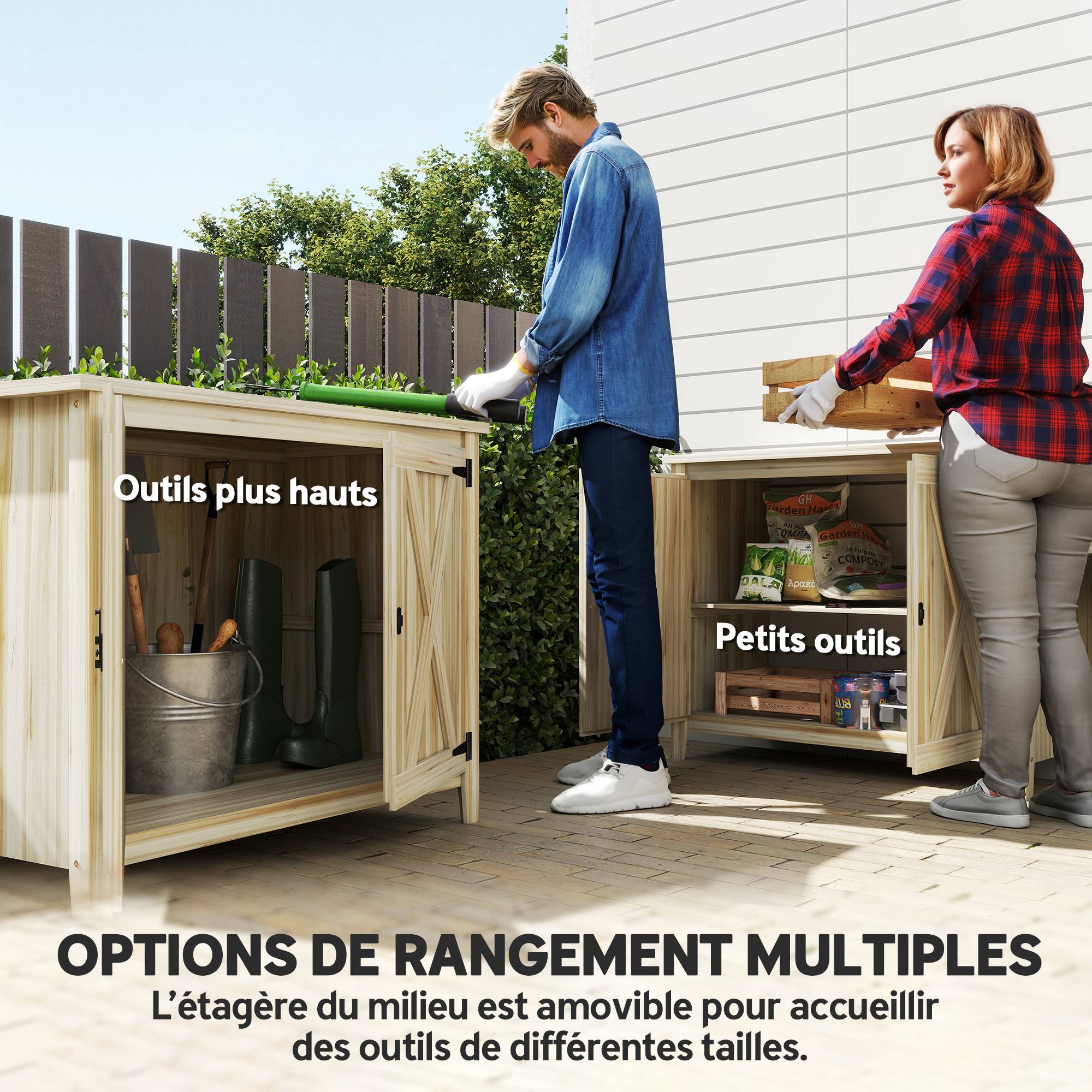 Armoire de jardin bois extérieur plateau rempotage étagère 110x60x88,5cm - ComfortXL Outdoor Living - Image 6