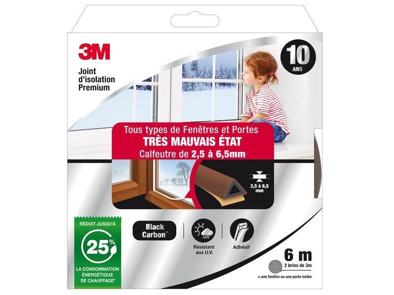 Joint Porte/Fenêtre Très Mauvais Etat Premium 2,5 À 6,5 mm X 6m Marron 3M