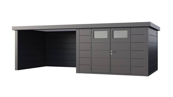Telluria - Abri de jardin en acier de 8,9 m² anthracite Classico 3030 avec auvent de 10,2 m² fermé à gauche - TELLURIA - Image 1