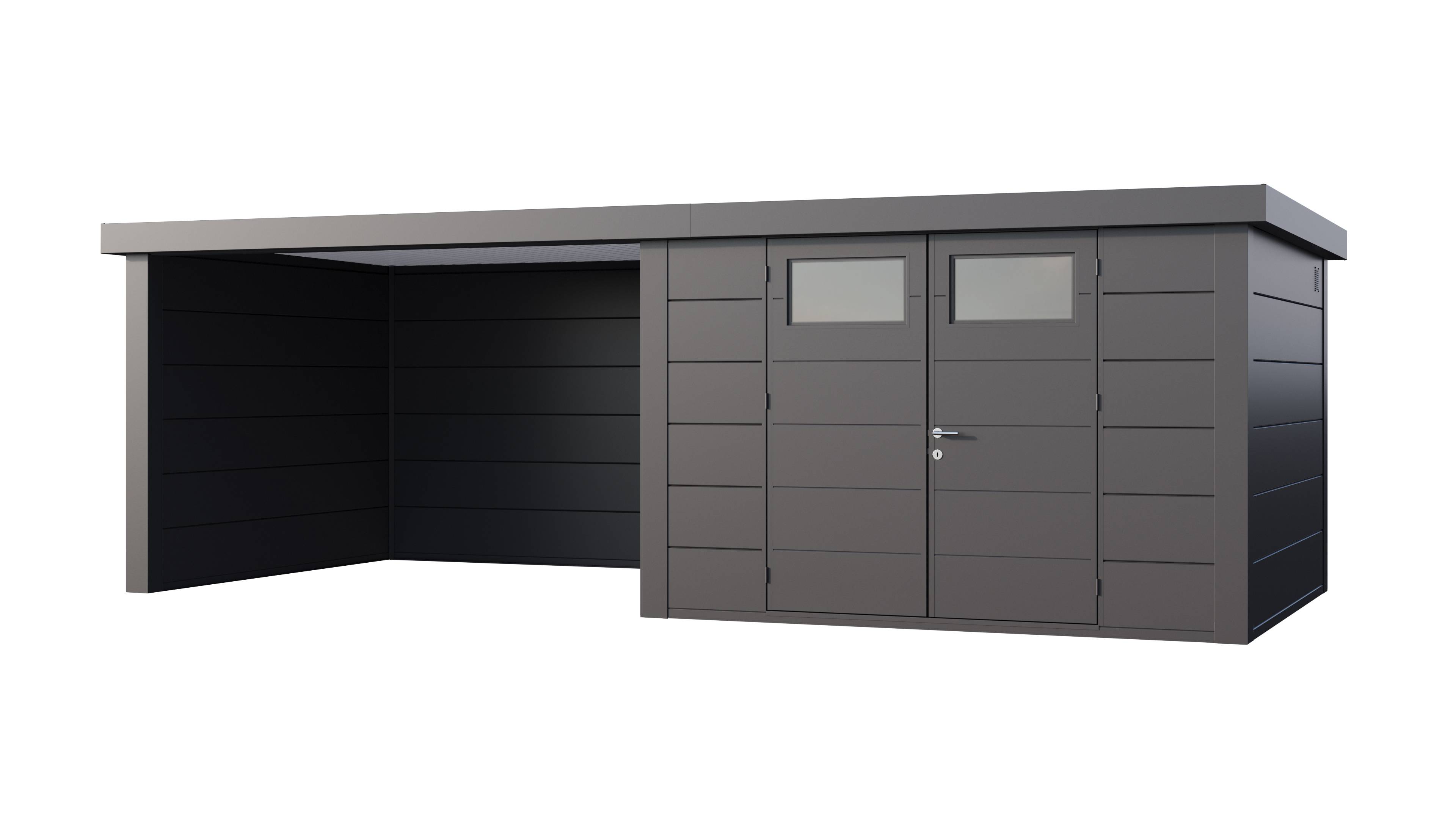 Telluria - Abri de jardin en acier de 8,9 m² anthracite Classico 3030 avec auvent de 10,2 m² fermé à gauche - TELLURIA - Image 1