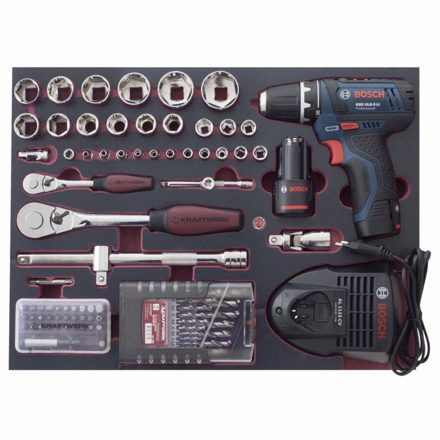 Coffret d'outils Pro-Line KRAFTWERK 264 pièces + perceuse visseuse BOSCH 1/4' 1/2' - 3949 - Image 4