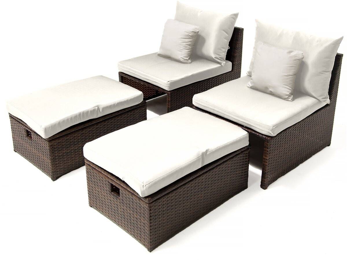 Lot De 2 Fauteuils De Jardin Avec Repose Pieds Et Coffre "farel"- Beige/marron -habitat Et Jardin - Image 1