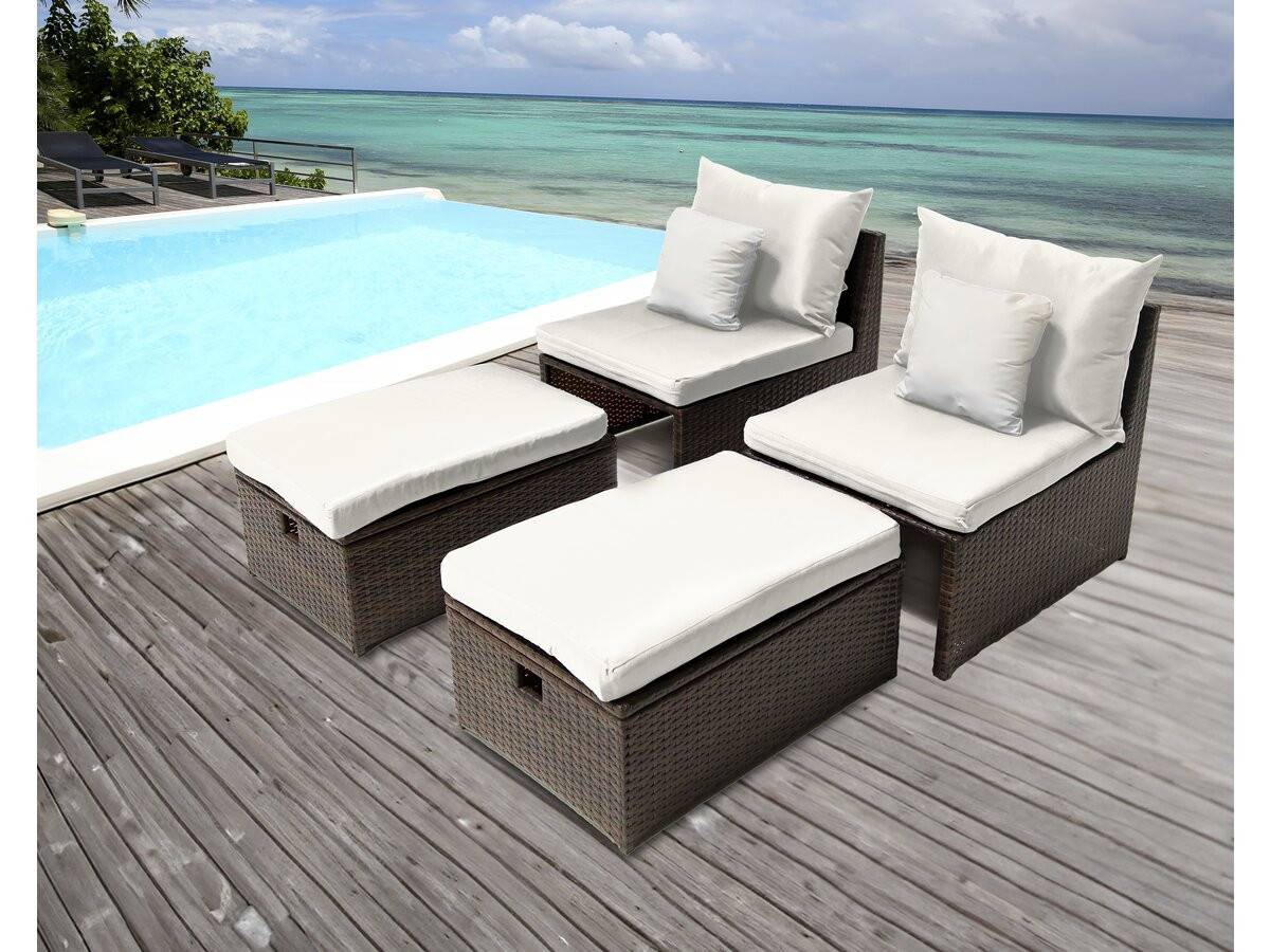 Lot De 2 Fauteuils De Jardin Avec Repose Pieds Et Coffre "farel"- Beige/marron -habitat Et Jardin - Image 2