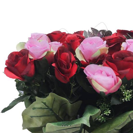 Jardinière funéraire fleurs artificielles cimetière boutons de roses Rouge - couleur: Rouge - Image 3