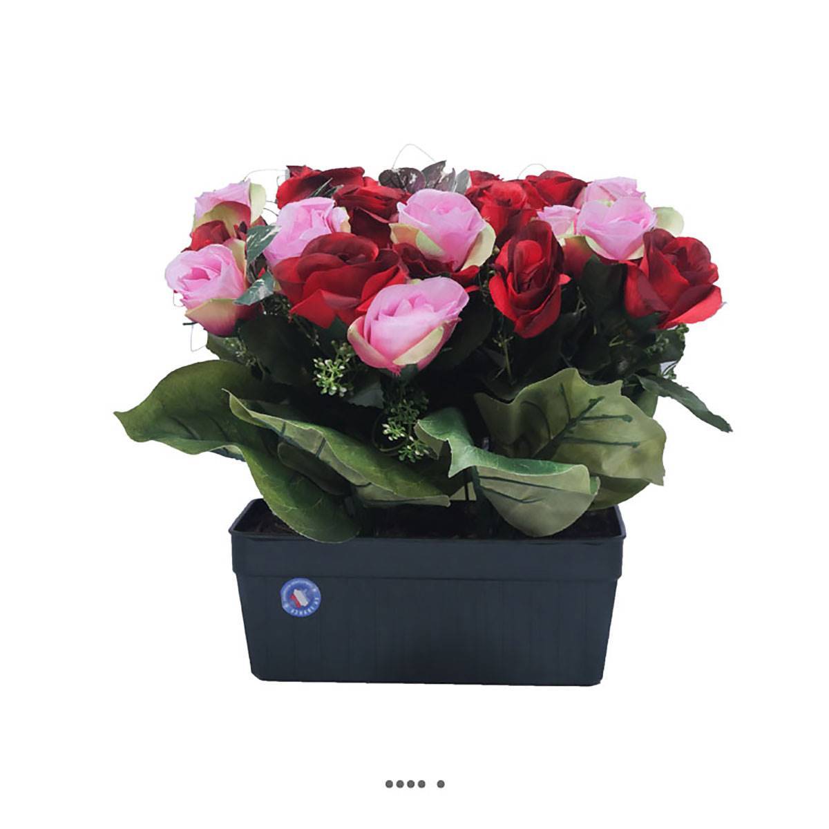 Jardinière funéraire fleurs artificielles cimetière boutons de roses Rouge - couleur: Rouge - Image 1