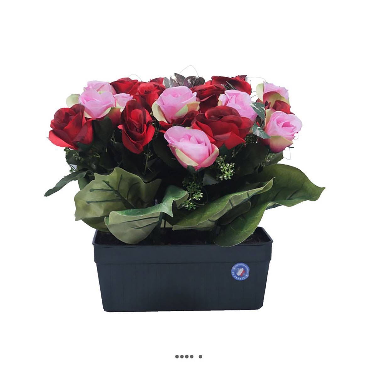 Jardinière funéraire fleurs artificielles cimetière boutons de roses Rouge - couleur: Rouge - Image 2