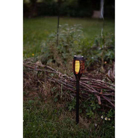 Torche solaire en résine 12 LED ambrée vacillantes Ø 7,3cm H47cm - GALIX - Image 2