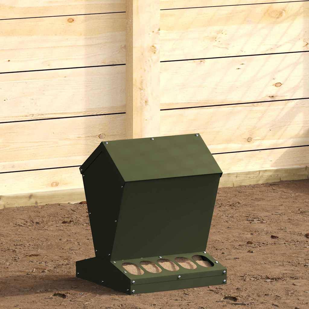 Petit Distributeur Aliments Métal Poule 4kg Vert Olive - ComfortXL Outdoor Living - Image 1