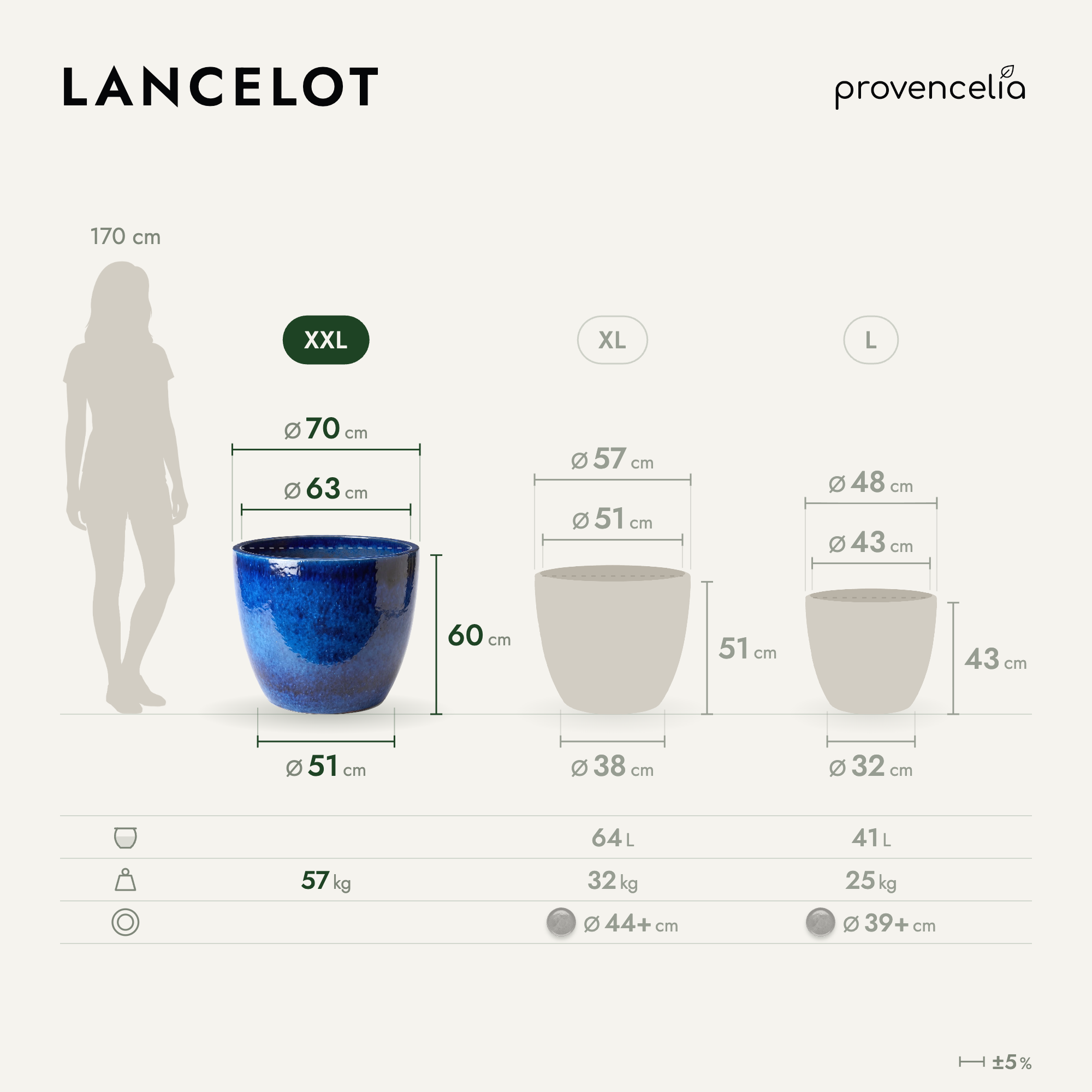 Provencelia - Pot LANCELOT 70x60cm bleu azur - Image 2