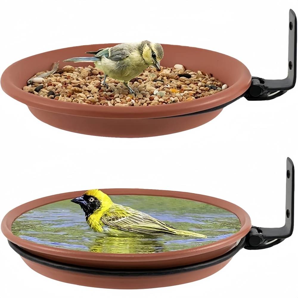 2 Pcs Abreuvoir Mangeoire Bain Oiseaux Brun Pour Extérieur - Lytech - Image 1