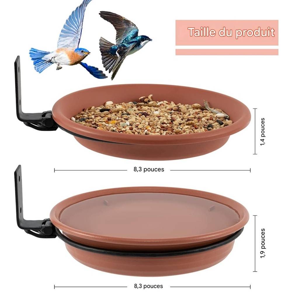 2 Pcs Abreuvoir Mangeoire Bain Oiseaux Brun Pour Extérieur - Lytech - Image 5