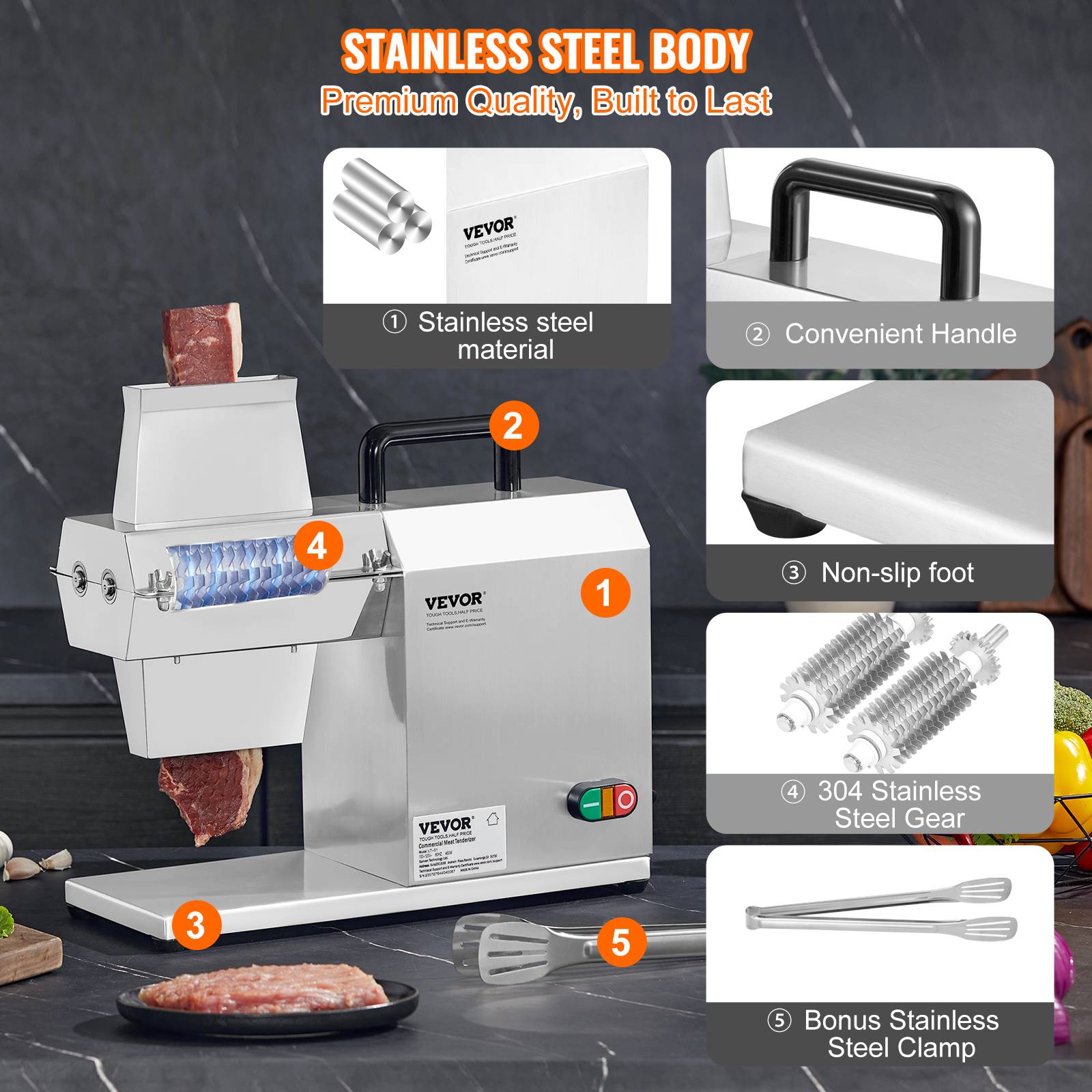 VEVOR Attendrisseur de Viande Commerciale Électrique en Inox 450 W avec 54 Lames - Image 6