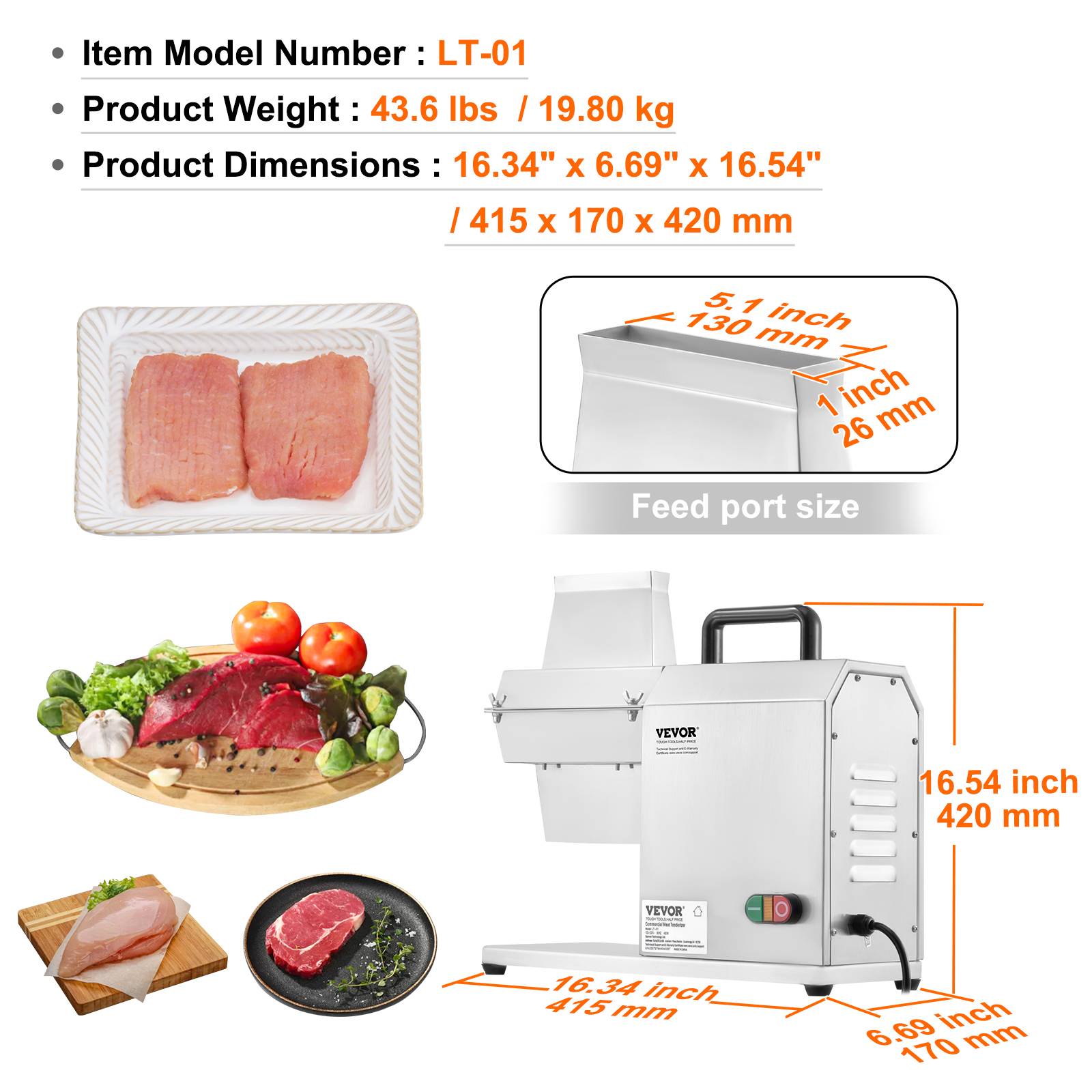 VEVOR Attendrisseur de Viande Commerciale Électrique en Inox 450 W avec 54 Lames - Image 7