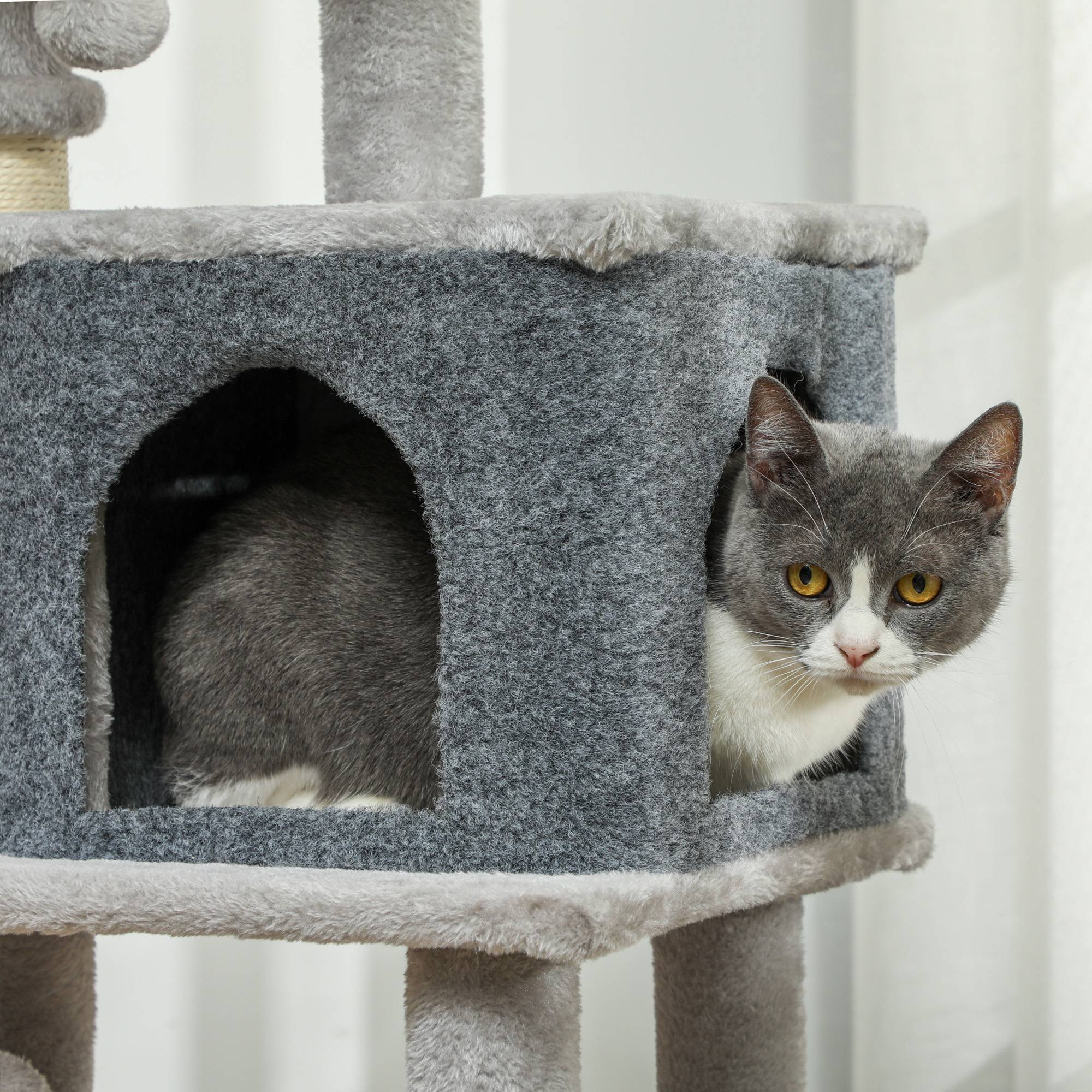 Arbre à chat bois et peluche pour chats jusqu'à 5kg griffoir et repos gris clair 104cm - ComfortXL Outdoor Living - Image 10
