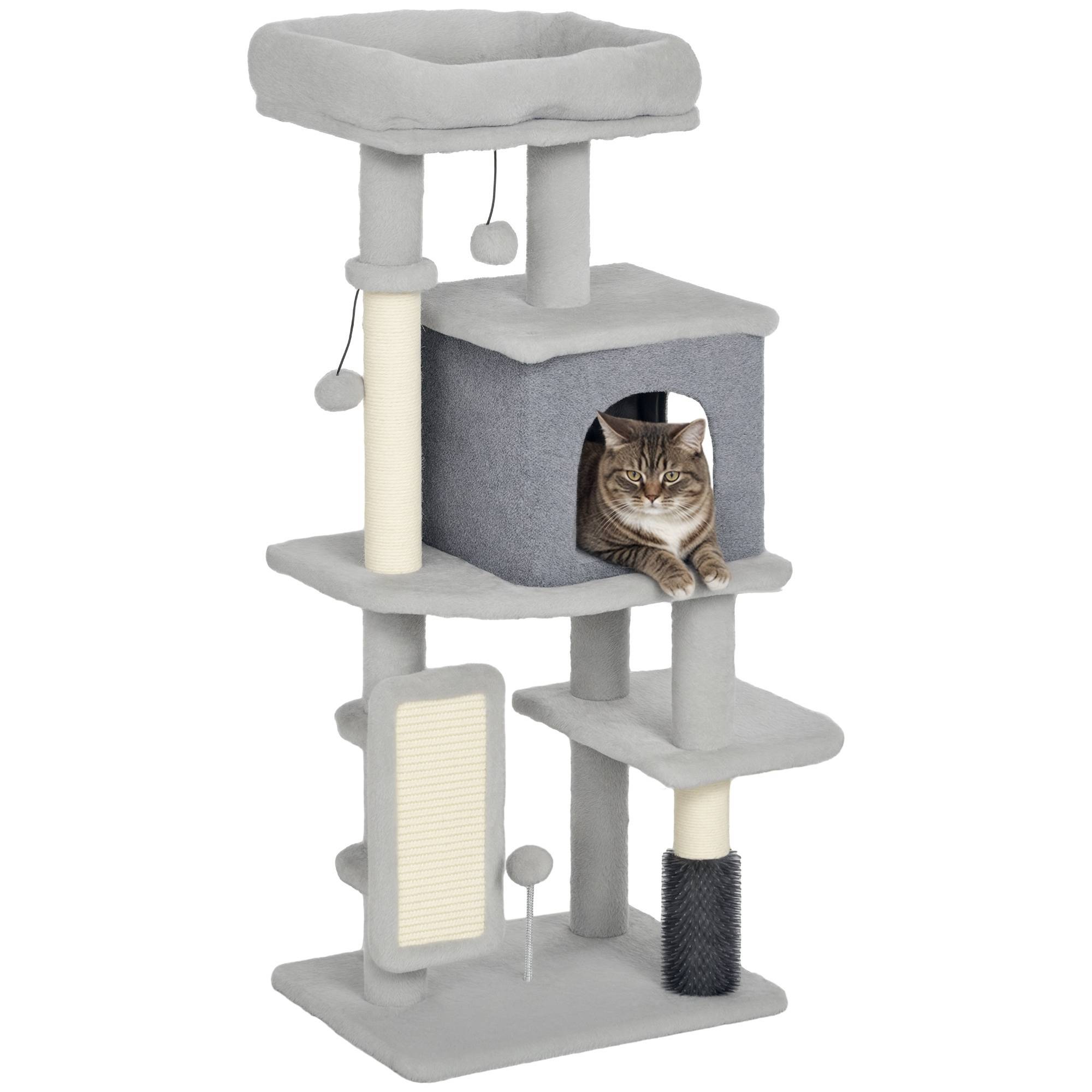 Arbre à chat bois et peluche pour chats jusqu'à 5kg griffoir et repos gris clair 104cm - ComfortXL Outdoor Living - Image 1