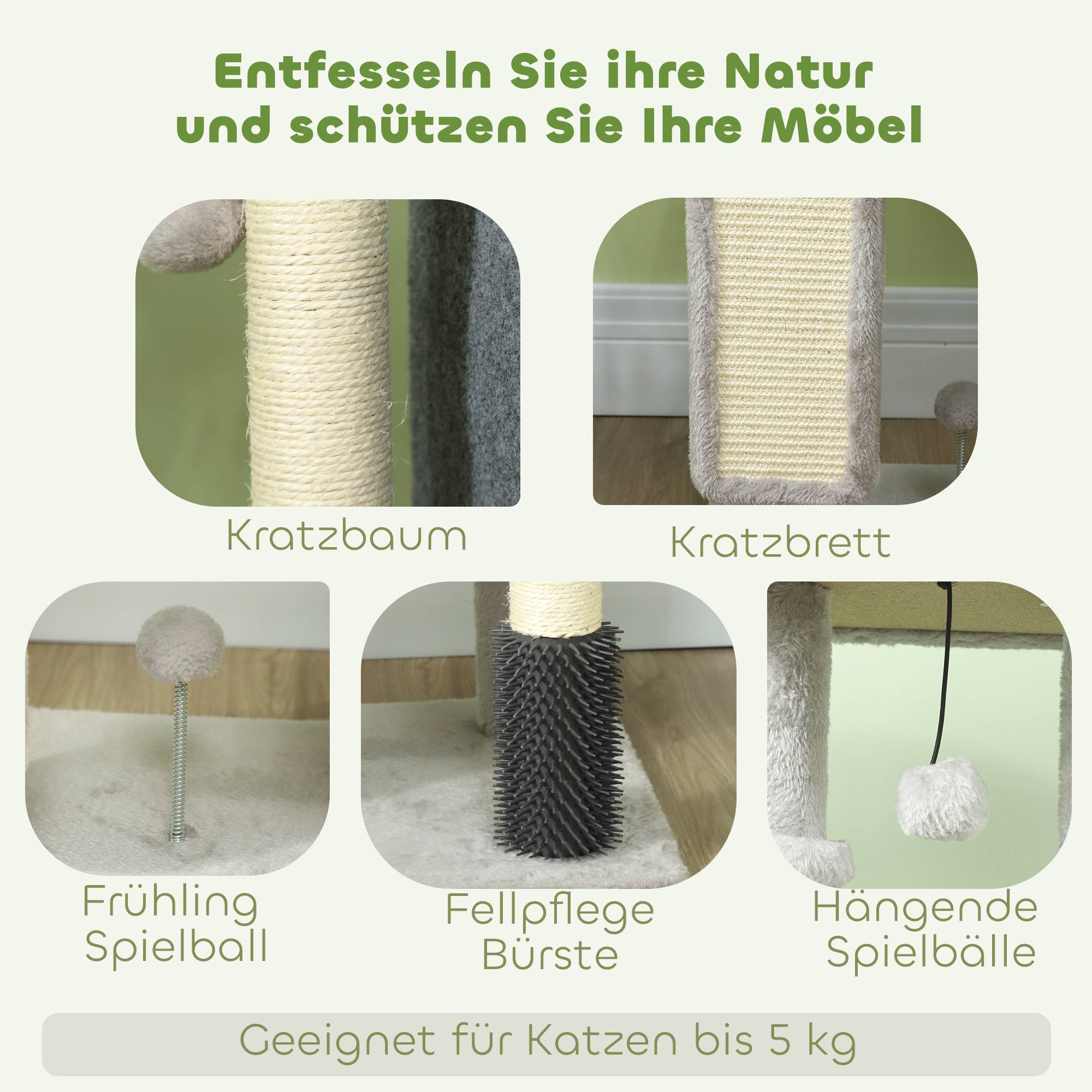 Arbre à chat bois et peluche pour chats jusqu'à 5kg griffoir et repos gris clair 104cm - ComfortXL Outdoor Living - Image 7