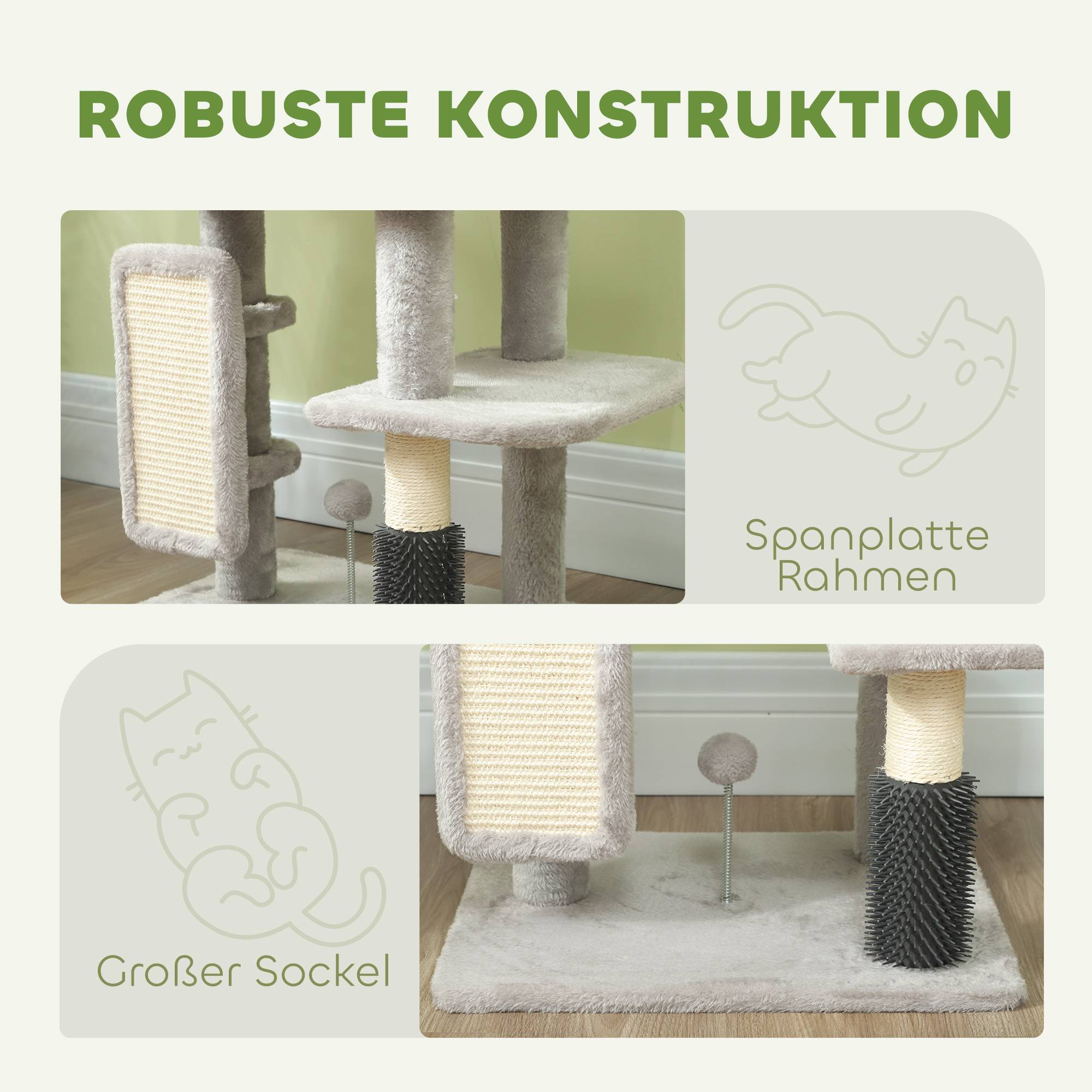Arbre à chat bois et peluche pour chats jusqu'à 5kg griffoir et repos gris clair 104cm - ComfortXL Outdoor Living - Image 8