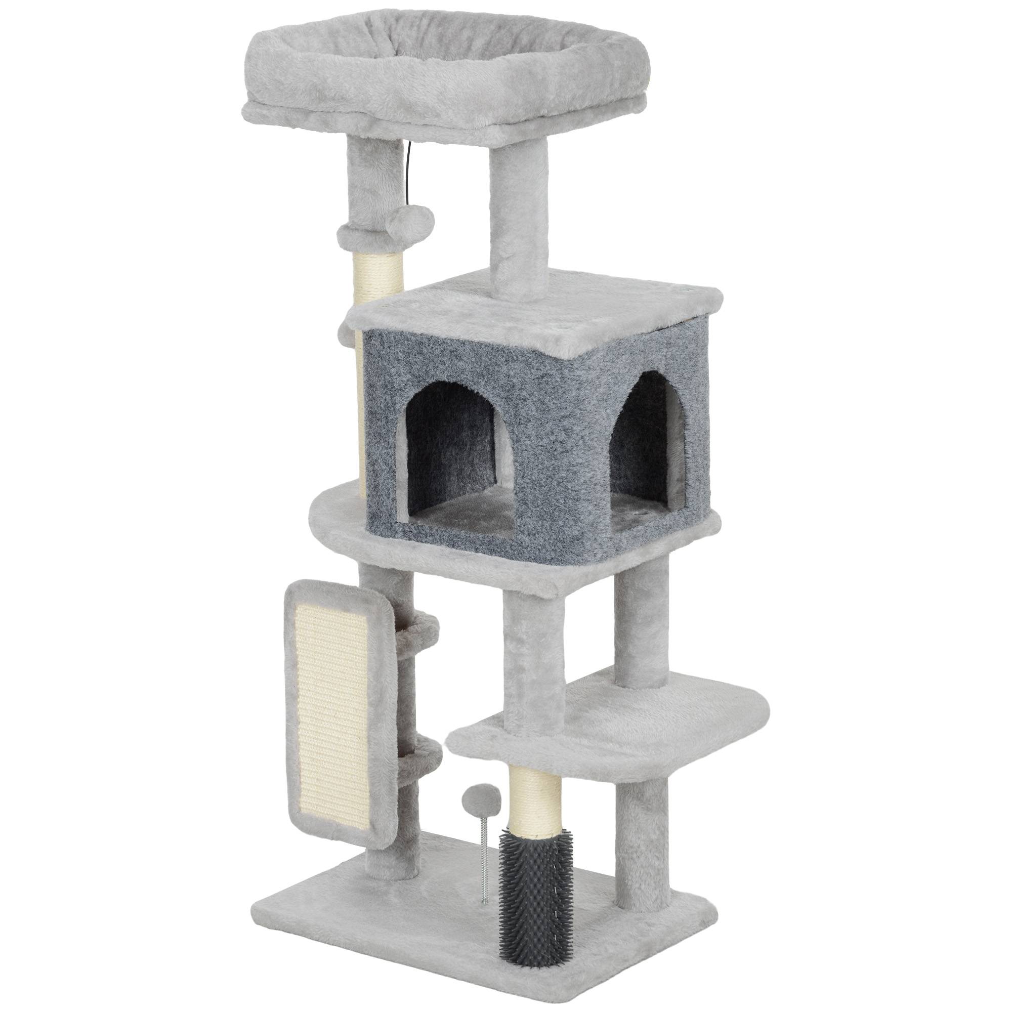 Arbre à chat bois et peluche pour chats jusqu'à 5kg griffoir et repos gris clair 104cm - ComfortXL Outdoor Living - Image 2