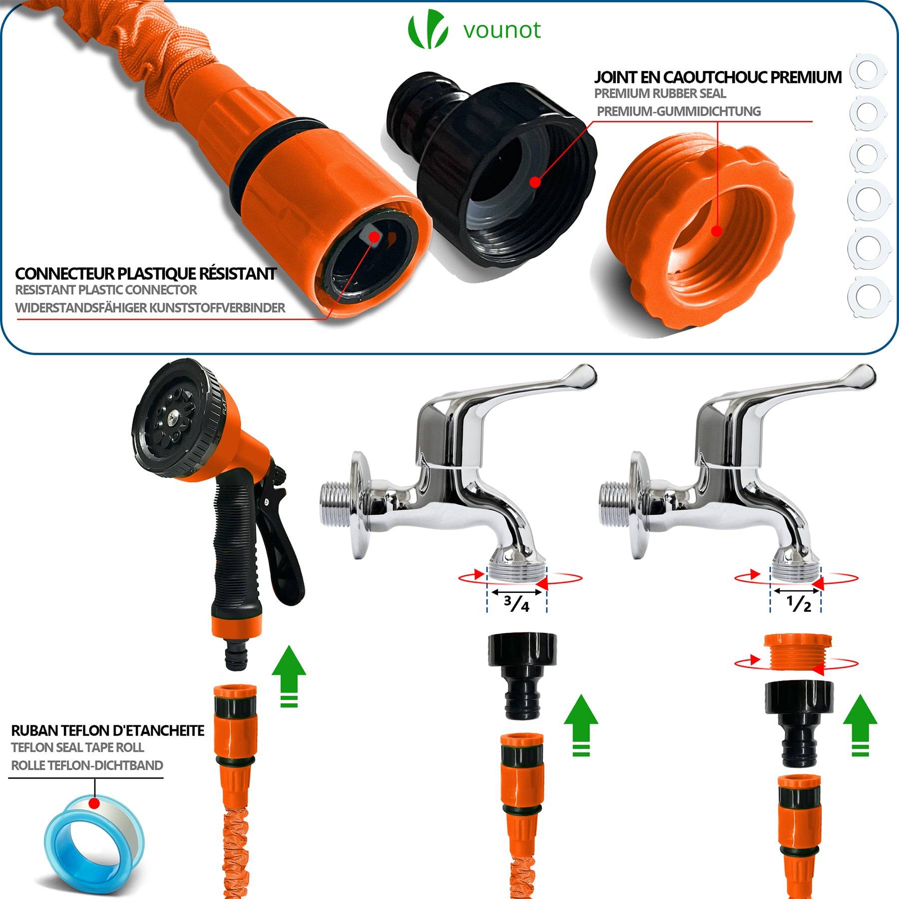 Tuyau d’Arrosage Extensible 30m avec Accessoires orange - Image 4