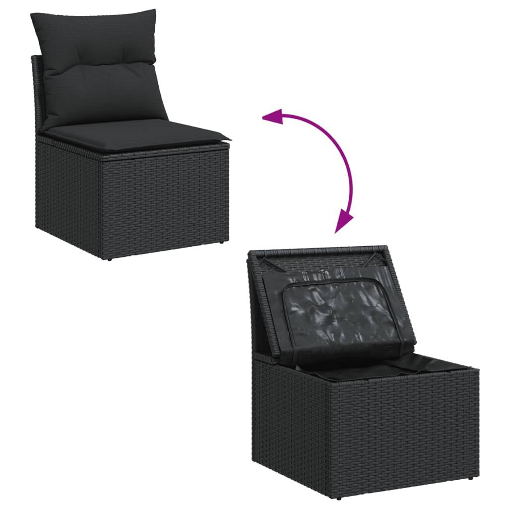 Salon de jardin modulable 6 pcs noir résine tressée table verre relevable et rangements – ComfortXL Outdoor Living - Image 7