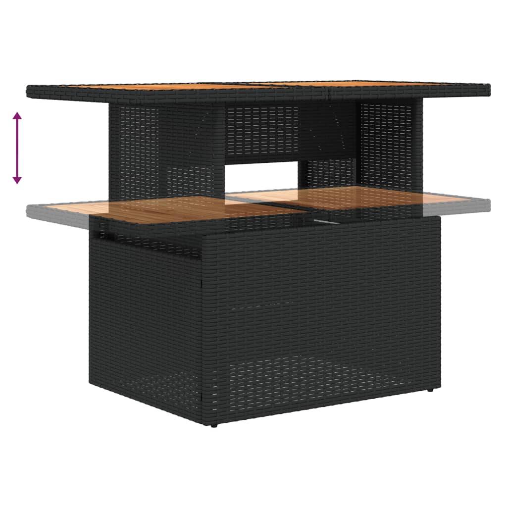 Salon de jardin modulable 6 pcs noir résine tressée table verre relevable et rangements – ComfortXL Outdoor Living - Image 9