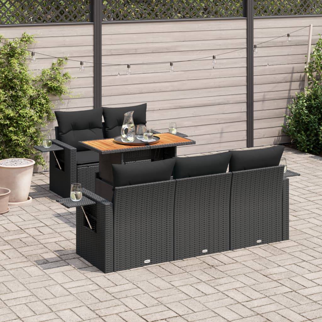 Salon de jardin modulable 6 pcs noir résine tressée table verre relevable et rangements – ComfortXL Outdoor Living - Image 1