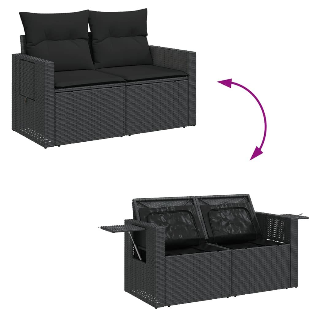 Salon de jardin modulable 6 pcs noir résine tressée table verre relevable et rangements – ComfortXL Outdoor Living - Image 6
