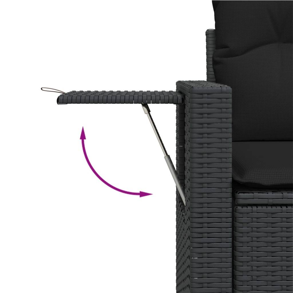 Salon de jardin modulable 6 pcs noir résine tressée table verre relevable et rangements – ComfortXL Outdoor Living - Image 8