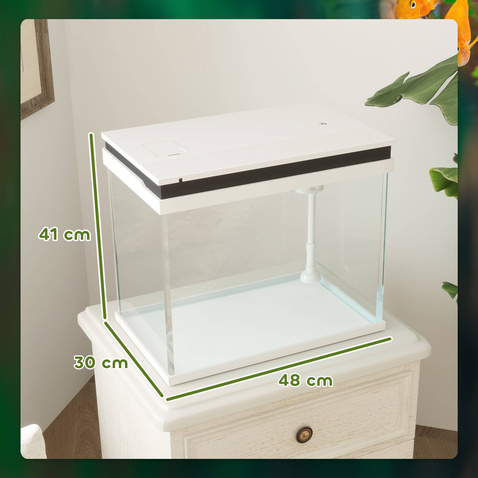 ComfortXL - Aquarium 41L en verre pour poissons avec filtre pompe et éclairage LED 48x30x41cm blanc - ComfortXL Outdoor Living - Image 3