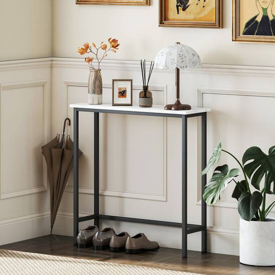 Console, table d'entrée avec pieds réglables et système anti-basculement, 75 x 24 x 76 cm, idéale pour les petits espaces, noire - Image 4