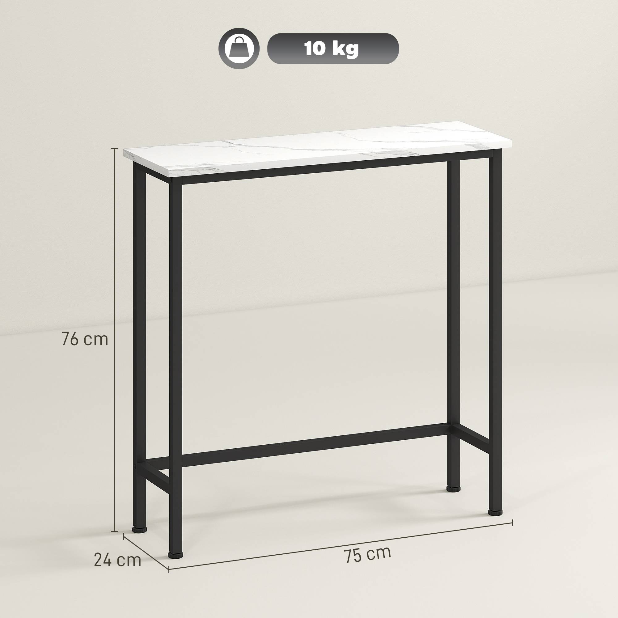 Console, table d'entrée avec pieds réglables et système anti-basculement, 75 x 24 x 76 cm, idéale pour les petits espaces, noire - Image 5