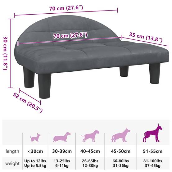 Lit pour chien velours gris foncé 70 x 52 x 30 cm - PANGIVO - Image 7