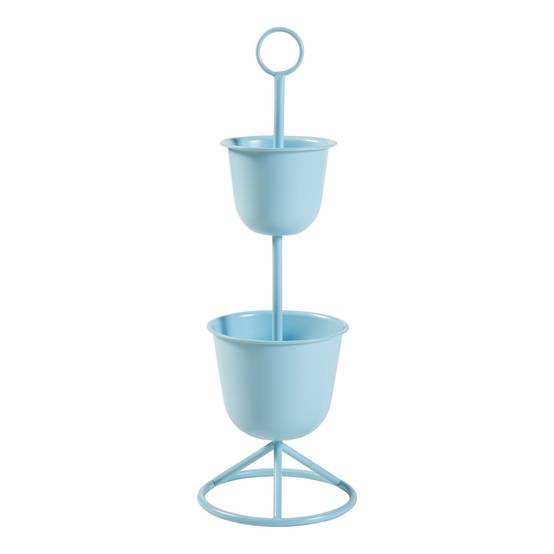 Porte-plantes style intemportel support 77 x 26 cm 2 cache-pots bleu clair - Image 1