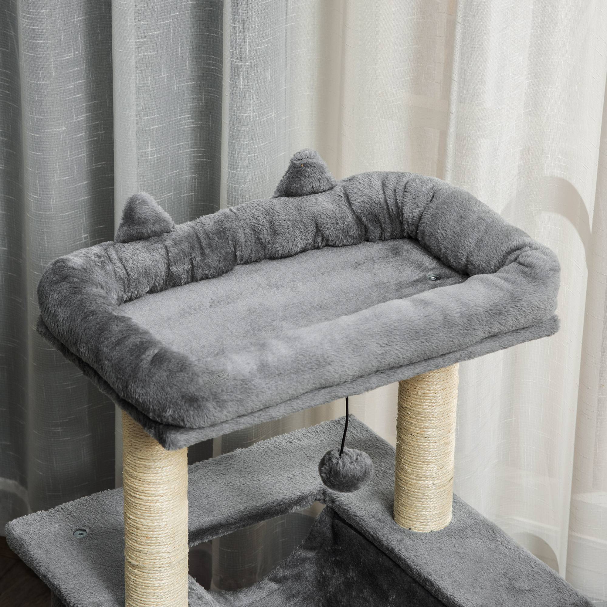 Arbre à chat 90 cm hamac, niche, 2 balles, griffoirs sisal, plateformes, multi-étages, chats <4 kg, gris - Image 10