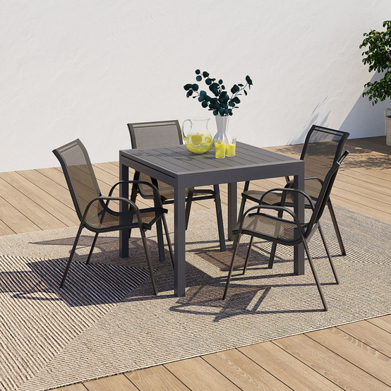 Salon de jardin POLY table extensible 90-180 CM et 8 chaises gris foncé - Image 6