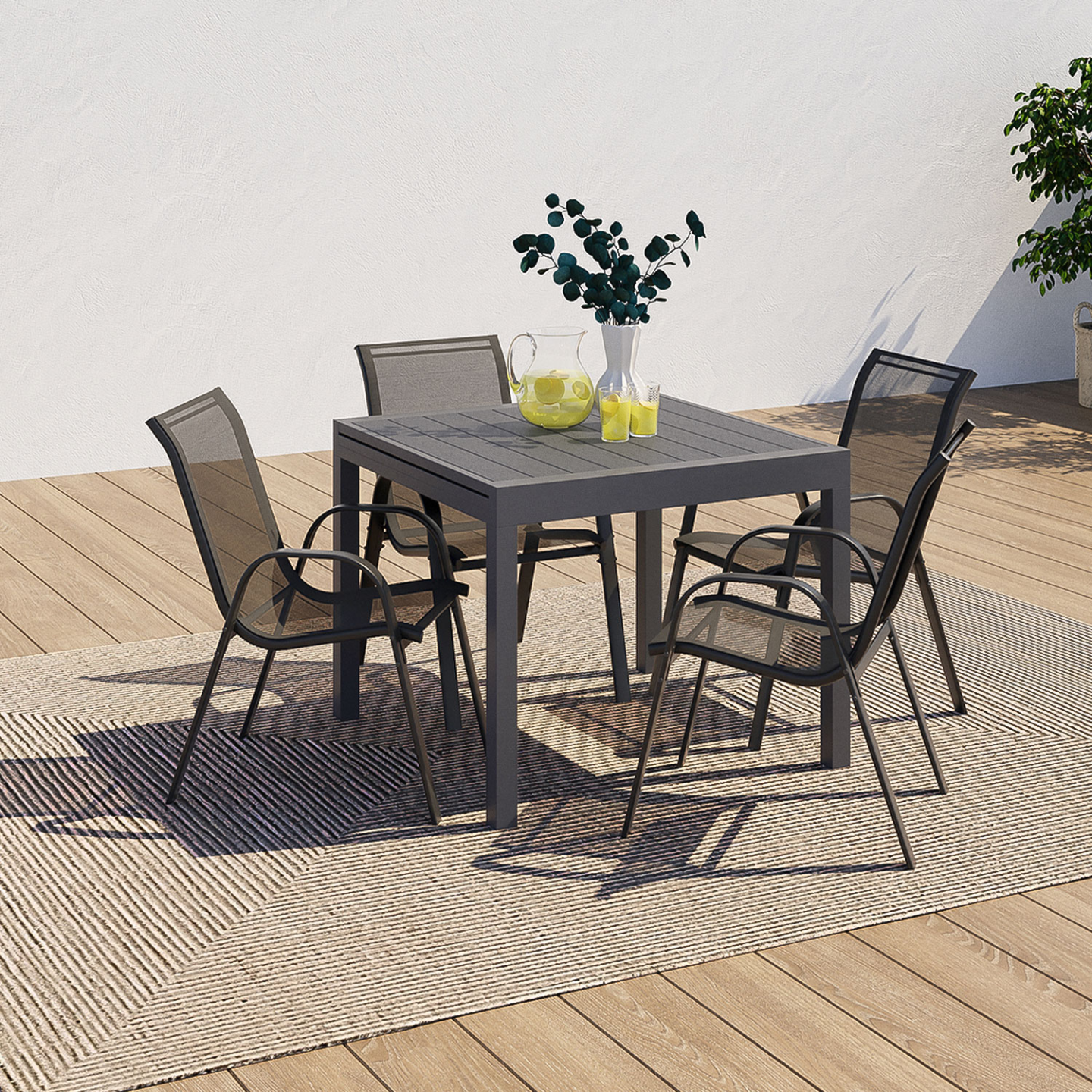Salon de jardin POLY table extensible 90-180 CM et 8 chaises gris foncé - Image 6
