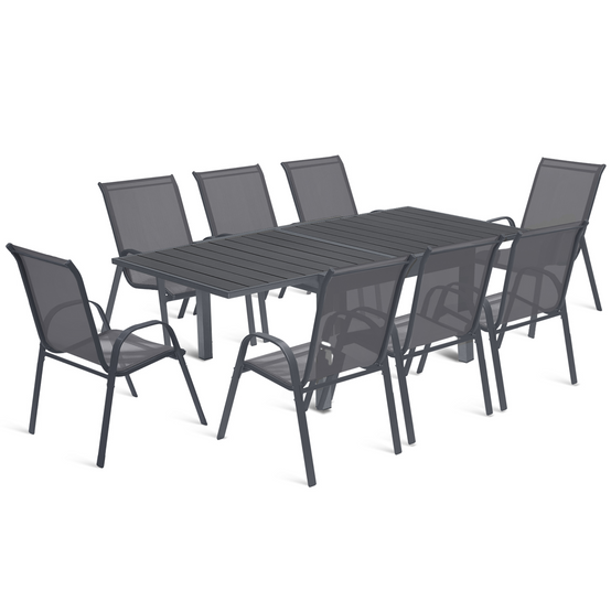 Salon de jardin POLY table extensible 90-180 CM et 8 chaises gris foncé - Image 2