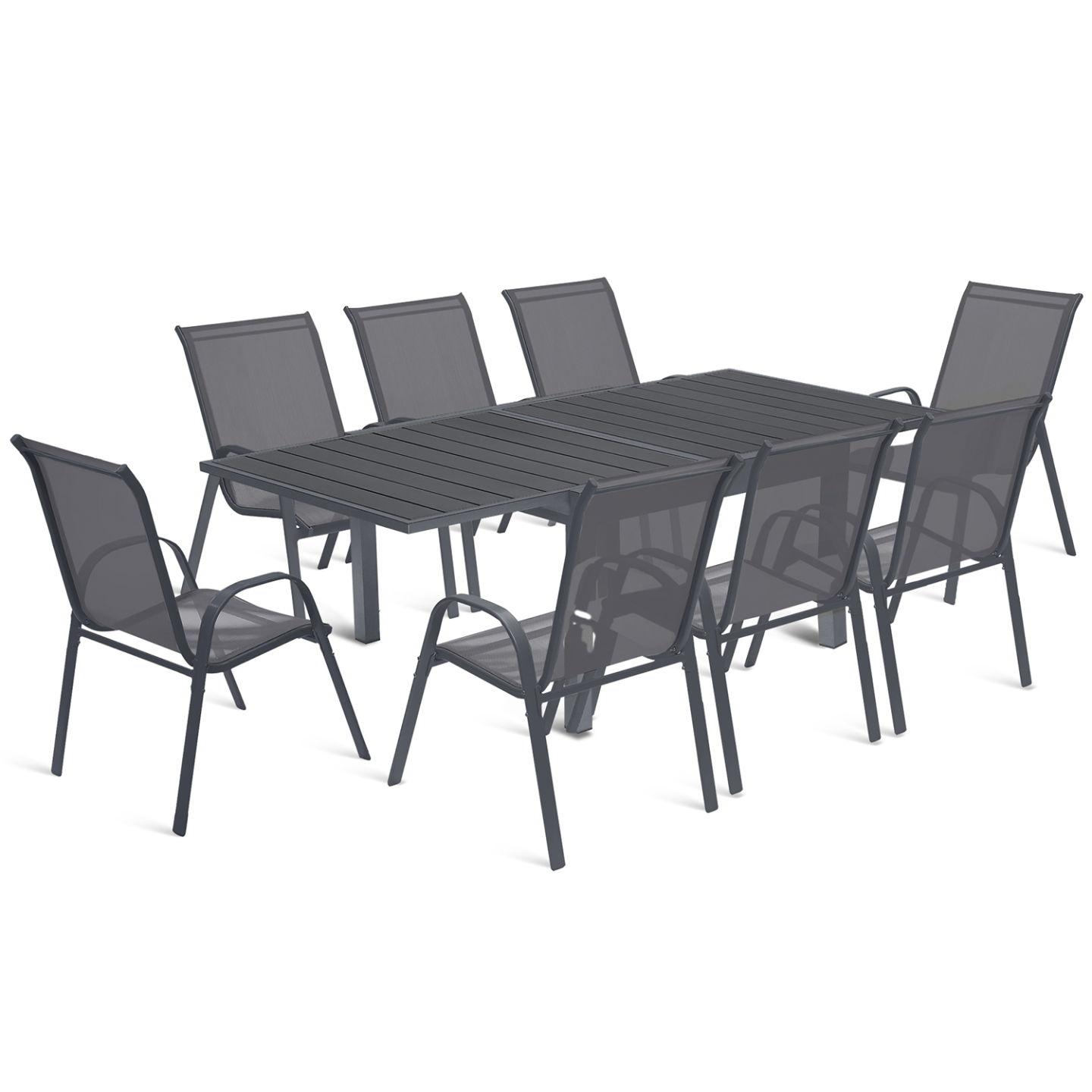 Salon de jardin POLY table extensible 90-180 CM et 8 chaises gris foncé - Image 2