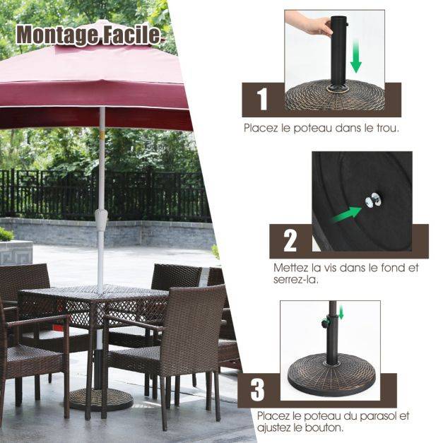 Helloshop26 - Base de parasol de patio 45 cm support de parasol ronde en résine résistant aux intempéries pour poteaux de diamètre 38/ 48 mm jardin plage - Image 2