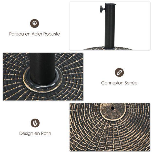 Helloshop26 - Base de parasol de patio 45 cm support de parasol ronde en résine résistant aux intempéries pour poteaux de diamètre 38/ 48 mm jardin plage - Image 3