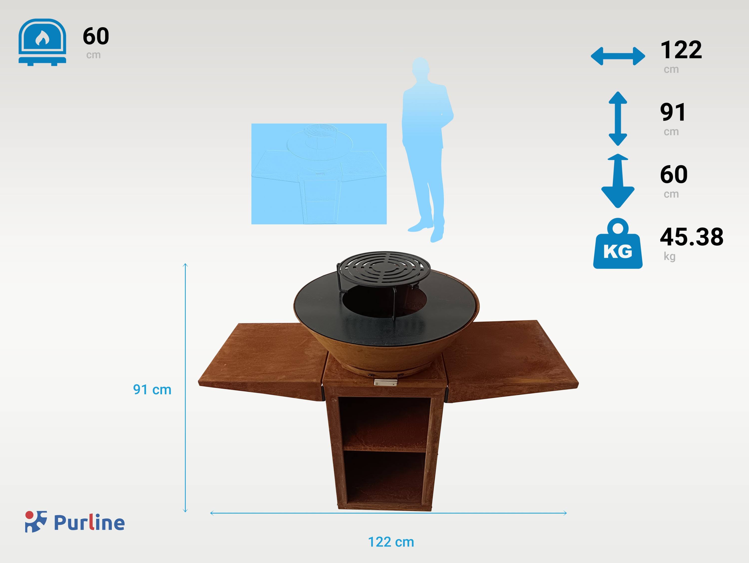 Purline - Barbecue Braséro charbon acier corten cuivré avec bras latéraux EFP57CO – Purline - Image 3