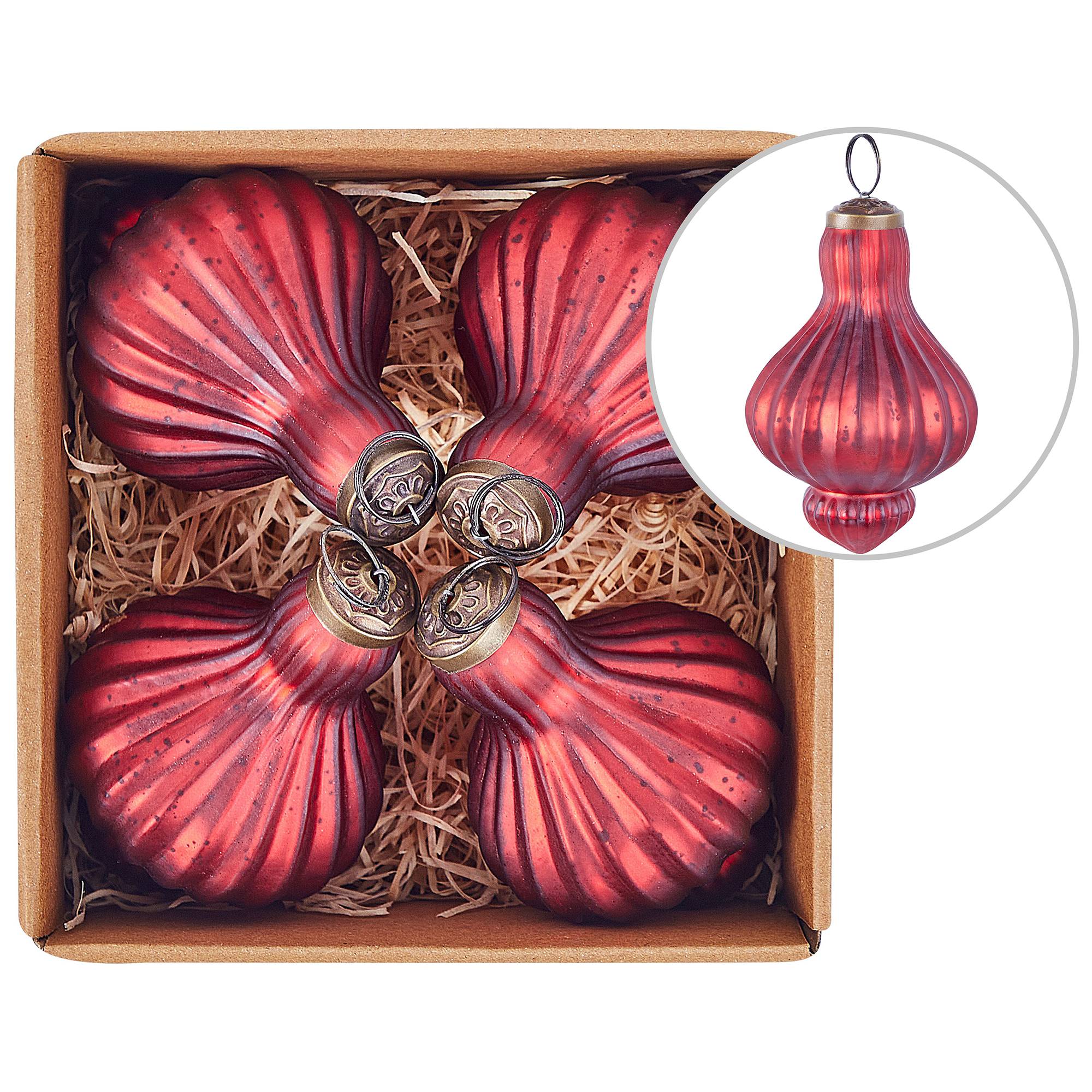 Beliani - Lot de 4 Boules en Verre Rouge à Suspendre au Sapin de Noël Décoration Arbre Fêtes Effet Vieilli Vintage Fait à la Main - Image 1