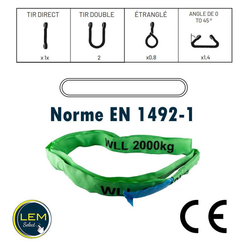 Sangle élingue ronde sans fin 2m - 2000kg - 2T Verte - Image 2