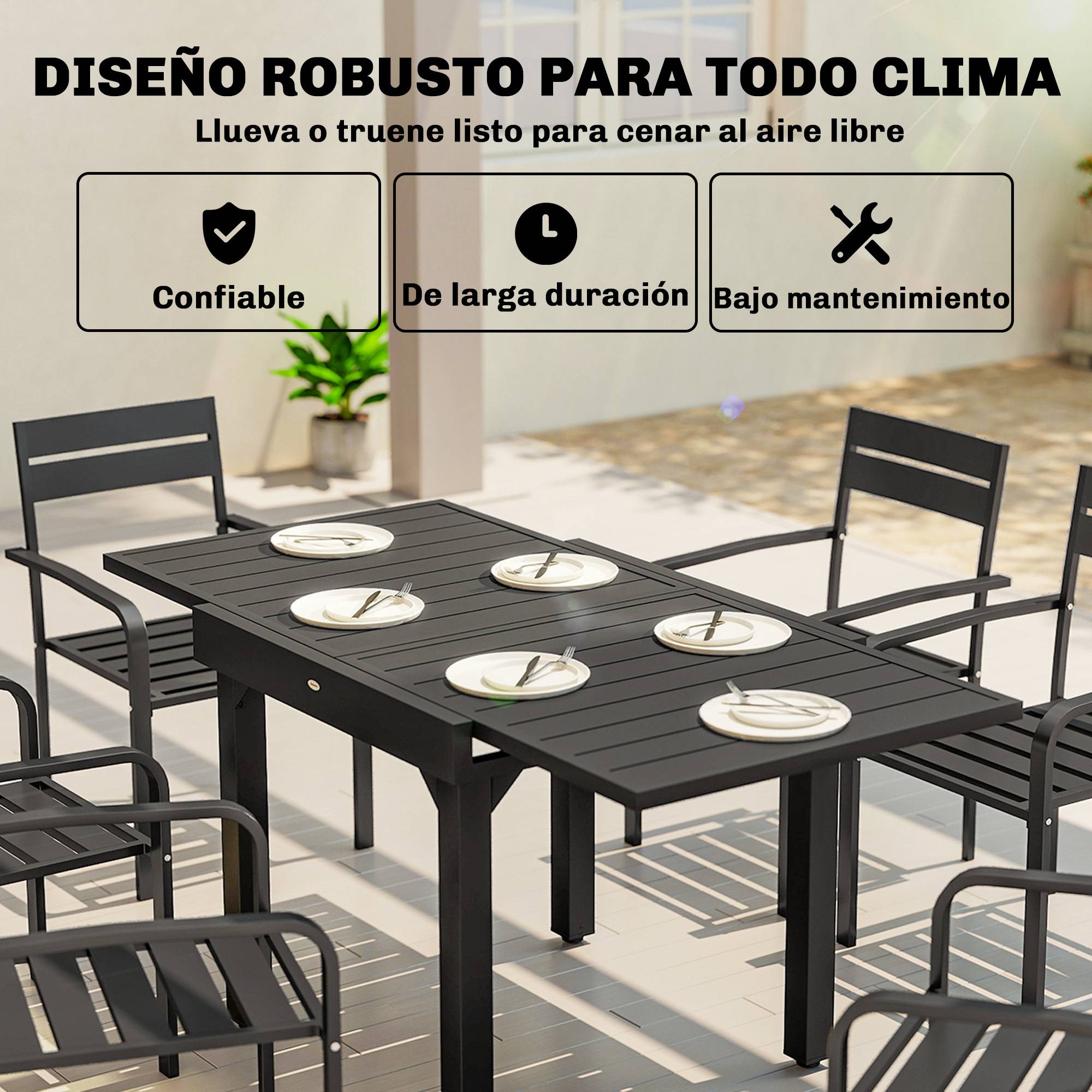 ComfortXL - Table de jardin extensible acier et aluminium pour repas 4-6 personnes noir - ComfortXL Outdoor Living - Image 8