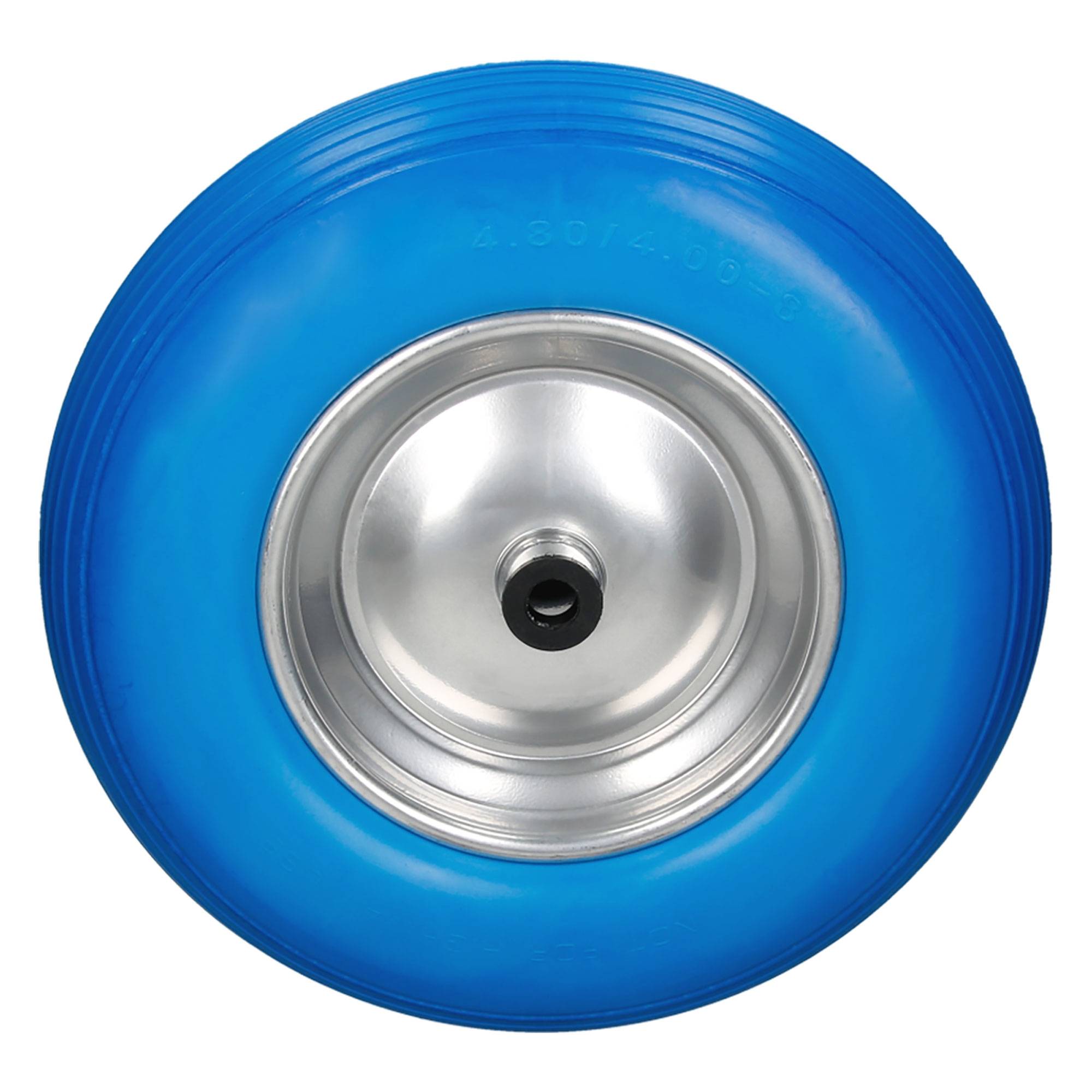 Ecd-Germany - 15" Roue de brouette en gomme solide PU bleu 4.80 / 4.00-8 Ø 390 mm avec axe - Image 2
