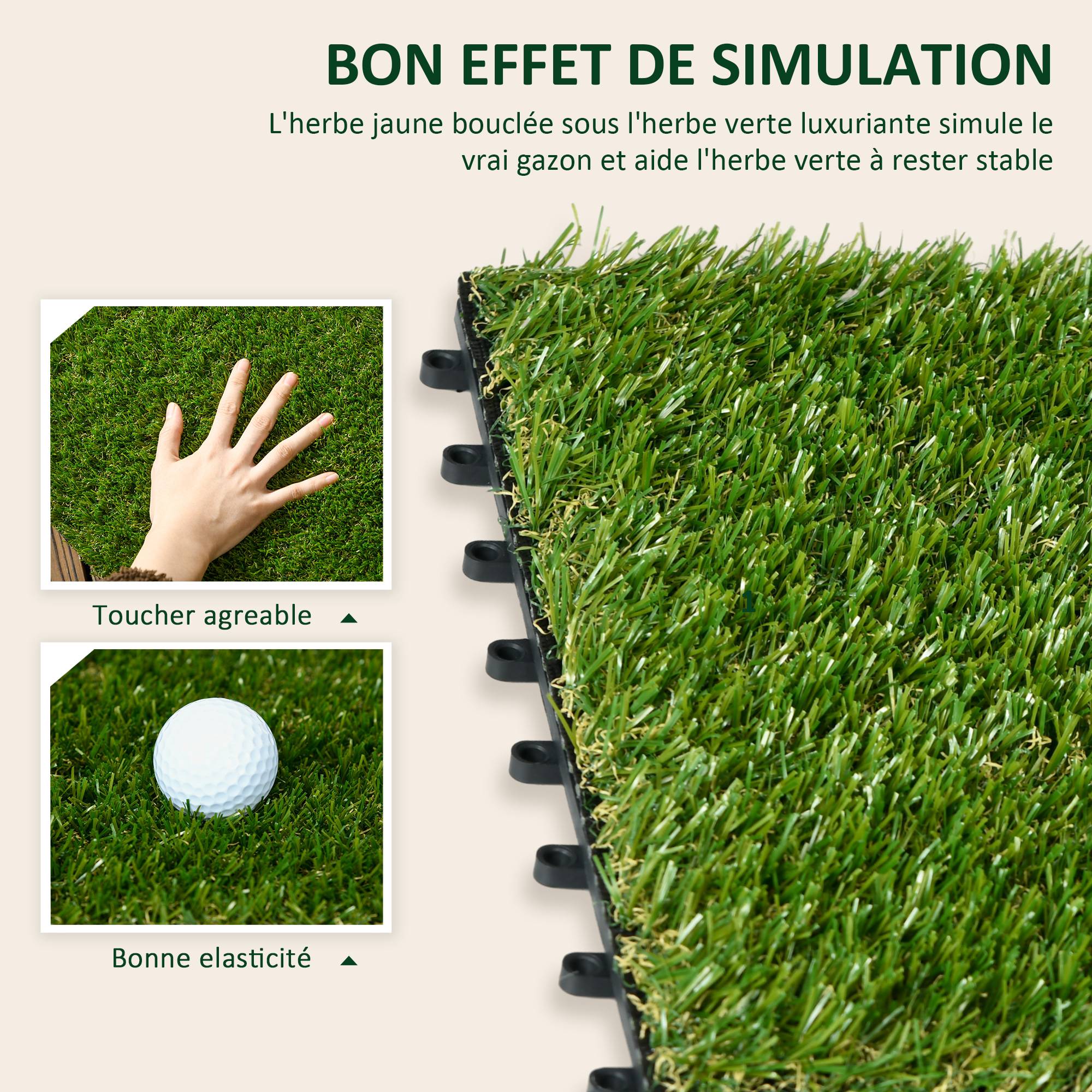 ComfortXL - Gazon synthétique 10 dalles plastique 30 x 30 cm vert balcon terrasse clipsable - ComfortXL Outdoor Living - Image 5