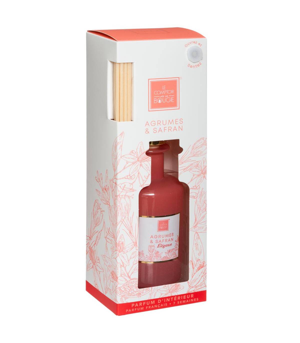 Diffuseur de parfum Agrumes et Safran 200 ml avec 8 Bâtonnets en rotin - Image 2