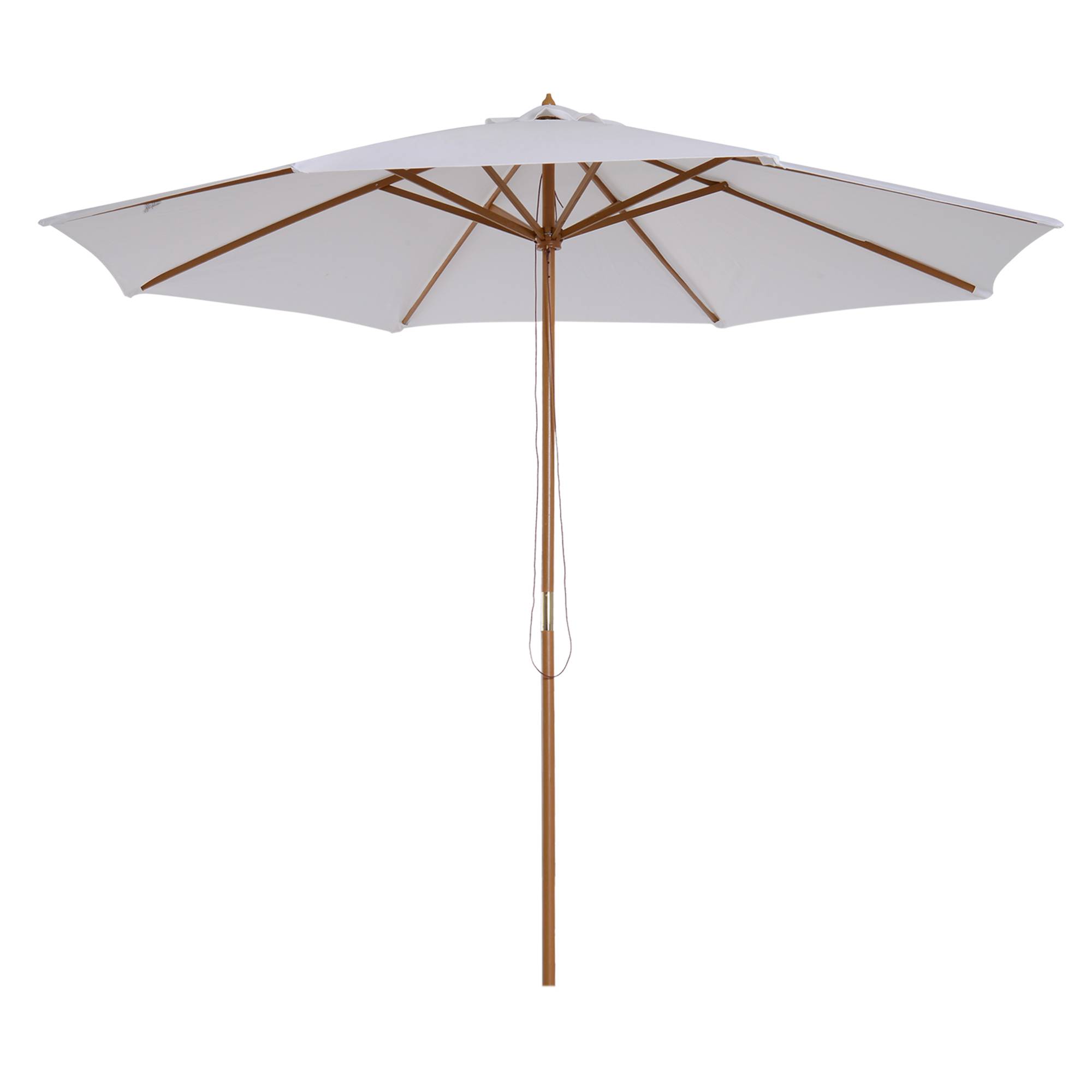Parasol droit bois et bambou pour terrasse et jardin toile anti-UV 300cm blanc crème - ComfortXL Outdoor Living - Image 2