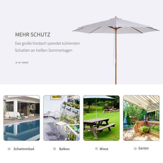 Parasol droit bois et bambou pour terrasse et jardin toile anti-UV 300cm blanc crème - ComfortXL Outdoor Living - Image 4